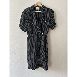 Betty Barclay Vintage Shoulder Pad Stripe Wrap Dress Short Sleeve XS